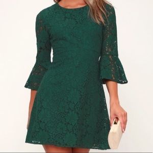 Lulu’s Forest Green Flounce Sleeve Dress